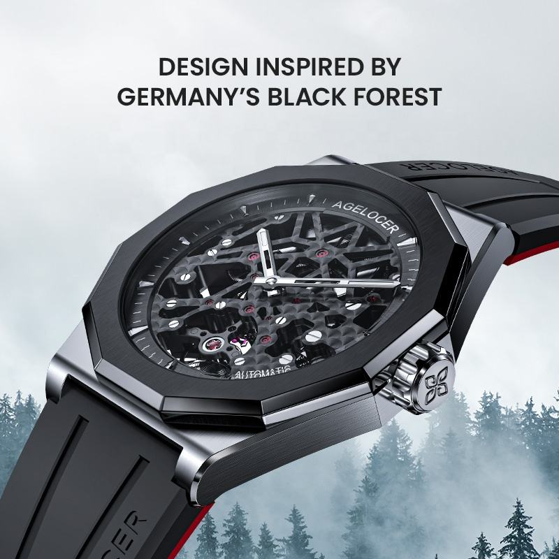 Agelocer Schwarzwald Men's Double Skeleton Automatic Mechanical Watch - Ceramic Bezel (us warehouse)