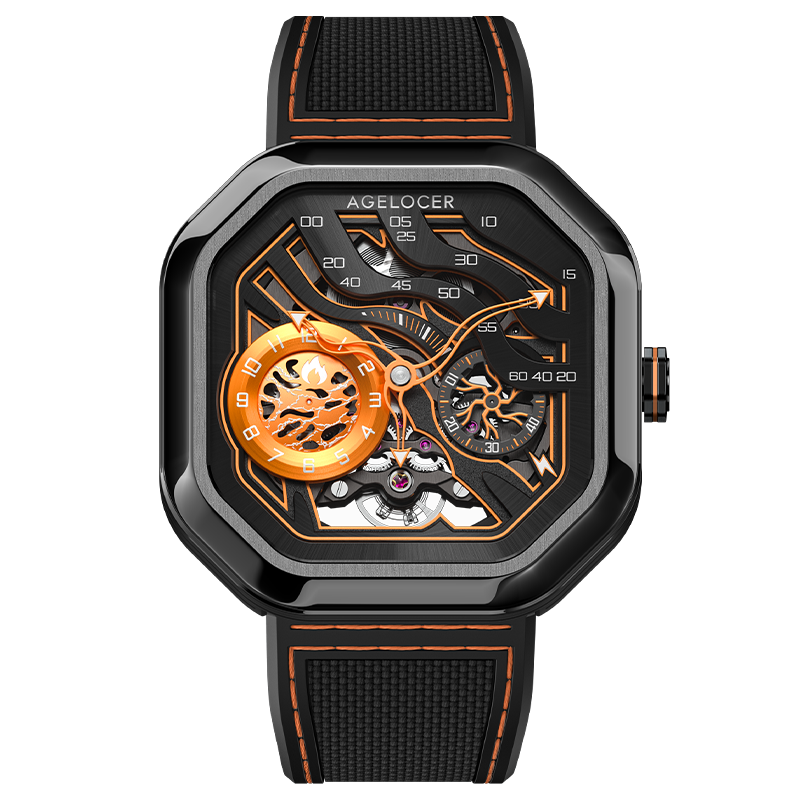 Agelocer Volcano Watch Innovative Volcano Theme Men's Flame Orange Automatic Mechanical Watch